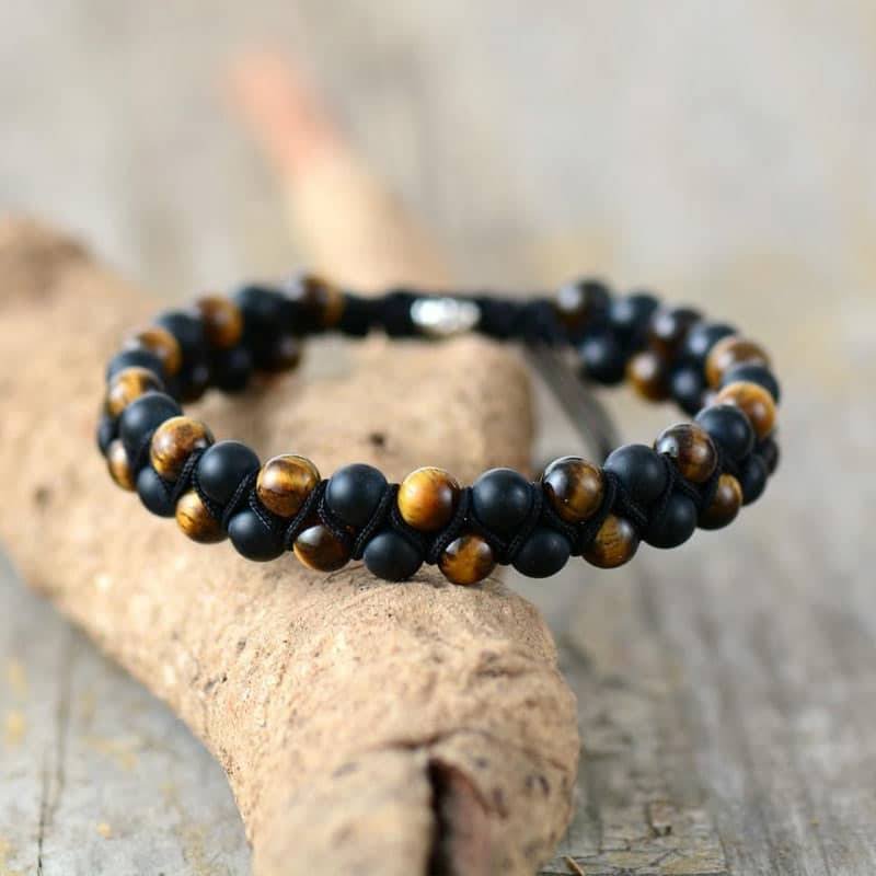 Pulsera Trenzada de Ojo de Tigre y Ónix-1