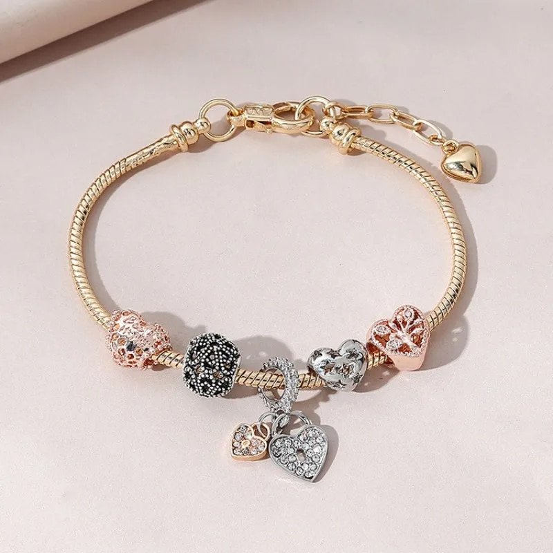 Pulsera de Vida en Metal con Corazones-1