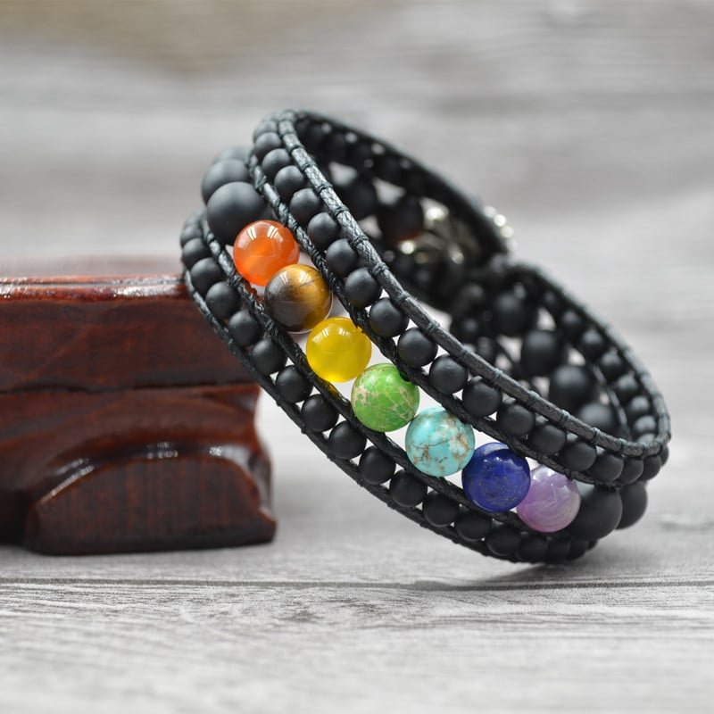 Pulsera de siete chakras de cuero-1