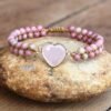 Pulsera Confianza y Armonía con Corazón y Perlas de Cuarzo Rosa-1