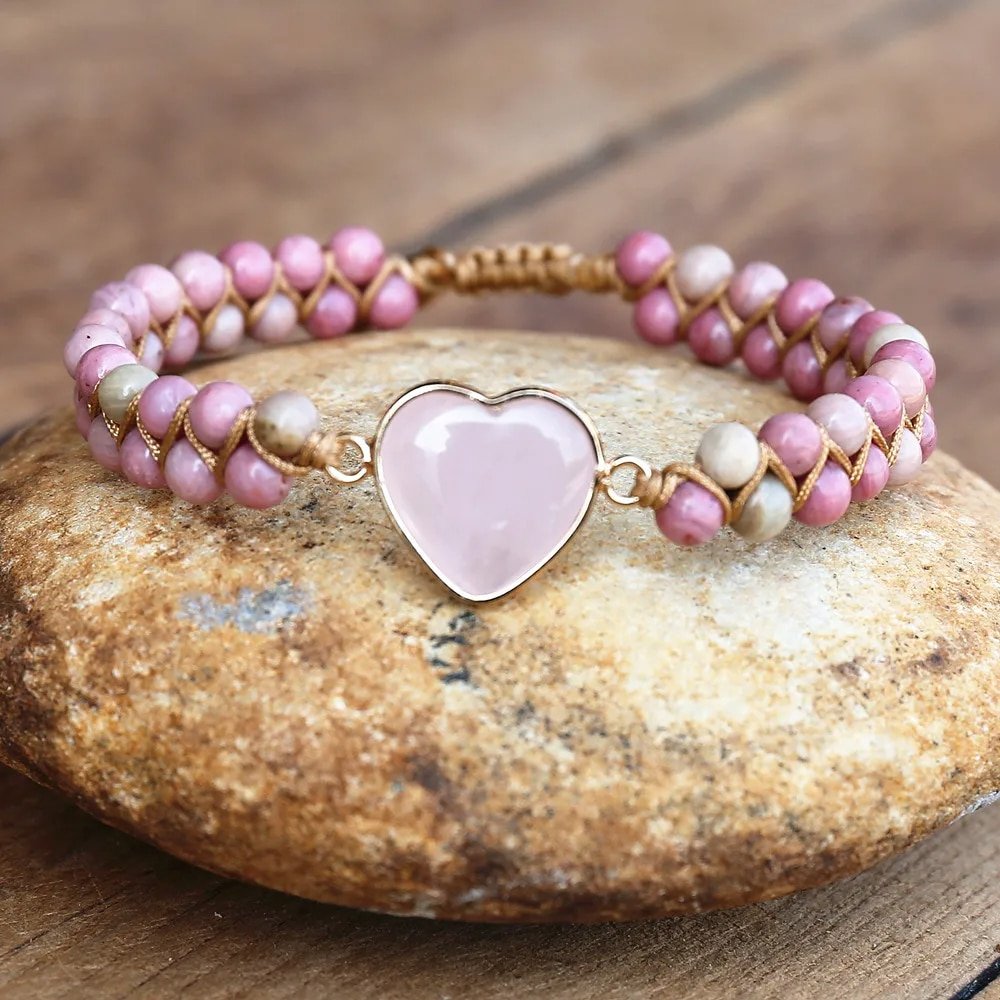 Pulsera Confianza y Armonía con Corazón y Perlas de Cuarzo Rosa-1