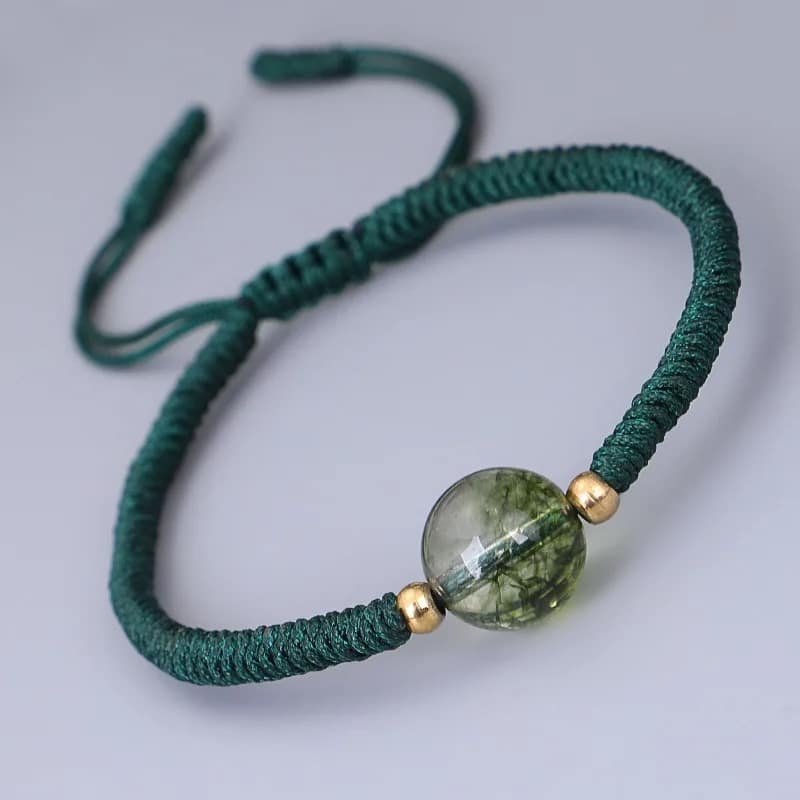 Pulsera Confianza y Armonía Verde de Algodón con Perla de Cuarzo-1